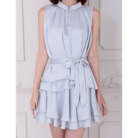 8/29新作!【ポイント20倍】[an]ハイネックジップラインストーンリボンフリルAラインミニ丈キャバドレス[AOC-3946](アイスブルー-Sサイズ)