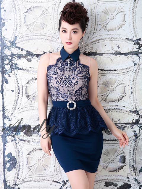 8/29新作!【ポイント20倍】[Andy]襟付きレースペプラムシアーアメスリ風タイトミニ丈キャバドレス[AN-OK2623]