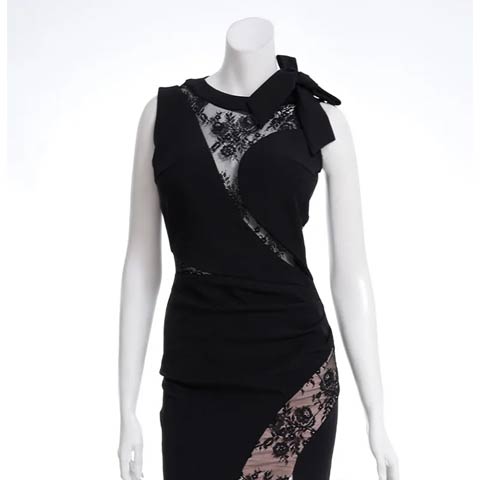 9/3新作![Andy]ノースリーブリボンアシメレーススリットタイトミニ丈キャバドレス[AN-ON2893](ブラック-Sサイズ)