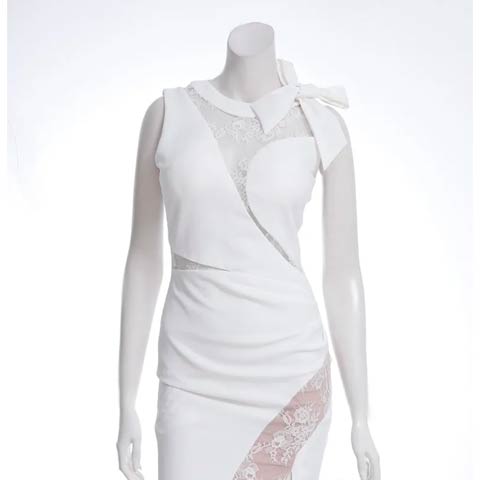 9/3新作![Andy]ノースリーブリボンアシメレーススリットタイトミニ丈キャバドレス[AN-ON2893](ホワイト-Sサイズ)