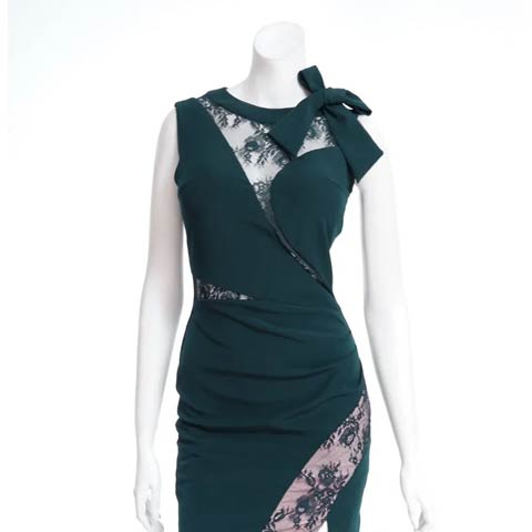 9/3新作![Andy]ノースリーブリボンアシメレーススリットタイトミニ丈キャバドレス[AN-ON2893](グリーン-Sサイズ)