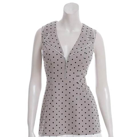 9/3新作![an]ドット柄フロントジップパール襟付きプリーツAラインミニ丈キャバドレス[AOC-3967](モカ-XSサイズ)