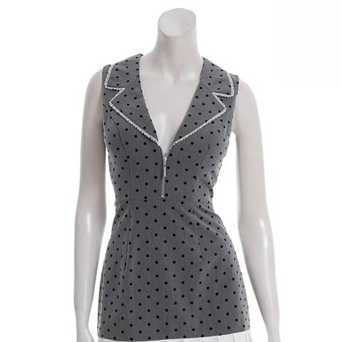 9/3新作![an]ドット柄フロントジップパール襟付きプリーツAラインミニ丈キャバドレス[AOC-3967](グレー-XSサイズ)