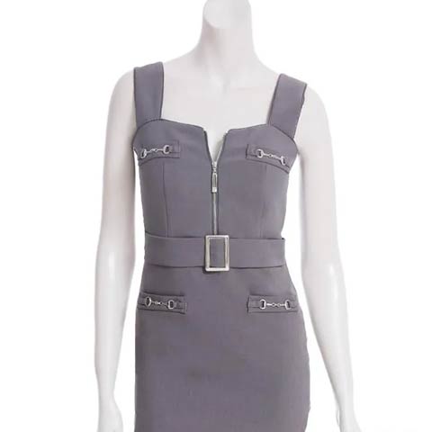 9/5新作![an]ノースリーブフロントジップベルトデザインタイトミニ丈キャバドレス[AOC-3966](グレー-Sサイズ)