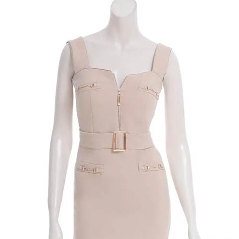 9/5新作![an]ノースリーブフロントジップベルトデザインタイトミニ丈キャバドレス[AOC-3966](ベージュ-Sサイズ)