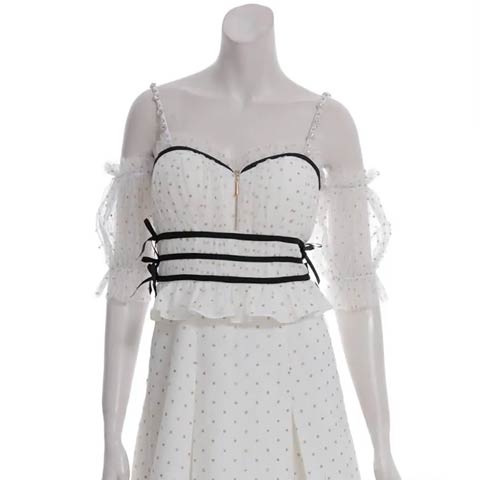 9/5新作![ab]2wayドット柄オフショルキャミフロントジップリボンAラインミニ丈キャバドレス[AOC-3965](ホワイト-Sサイズ)