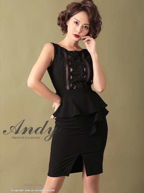 9/5新作![Andy]ノースリーブレースバックリボンパールチェーンペプラムタイトミニ丈キャバドレス[AN-OK2545]