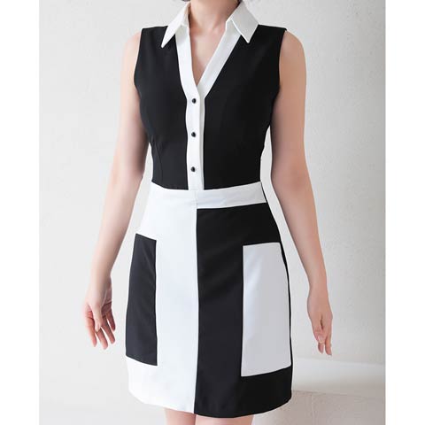 9/22新作![Andy]襟付きバイカラースクエアタイトミニ丈キャバドレス[AN-ON2706](ブラックホワイト-Sサイズ)