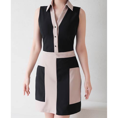 9/22新作![Andy]襟付きバイカラースクエアタイトミニ丈キャバドレス[AN-ON2706](ブラックベージュ-Sサイズ)