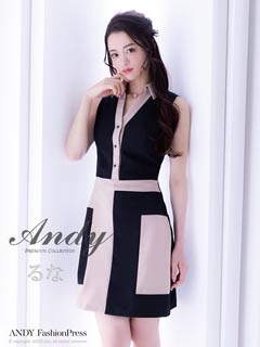 9/22新作![Andy]襟付きバイカラースクエアタイトミニドレス[AN