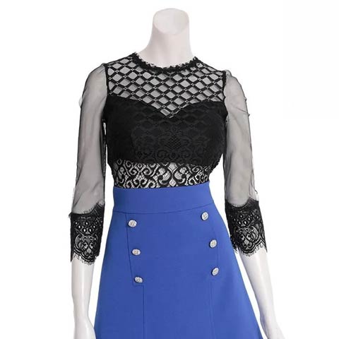 9/22新作![Andy]シアー格子レースビジューボックスプリーツAラインミニ丈キャバドレス[AN-ON2991](ブラックブルー-Sサイズ)