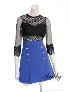 9/22新作![Andy]シアー格子レースビジューボックスプリーツAラインミニ丈キャバドレス[AN-ON2991]