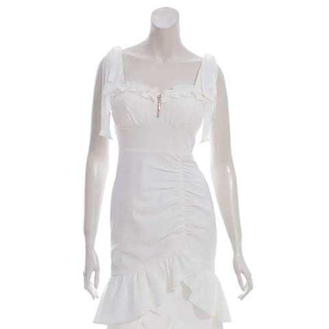 9/24新作![an]フロントジップギャザースリットフリルマーメイドミニ丈キャバドレス[AOC-3972](ホワイト-Sサイズ)