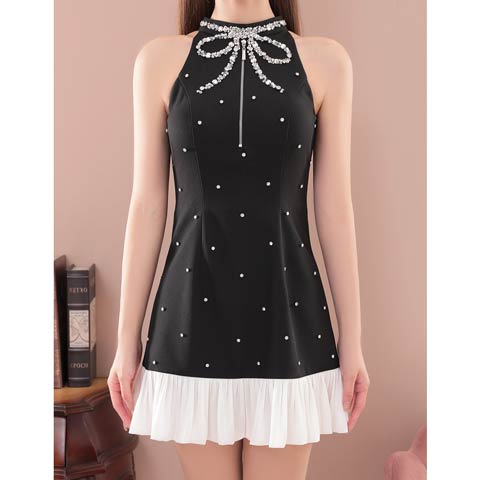 9/24新作![GLAMOROUS by Andy]ヌーディレースクロスラインタイトミニ丈キャバドレス[GMS-V881](ブラック-XSサイズ)