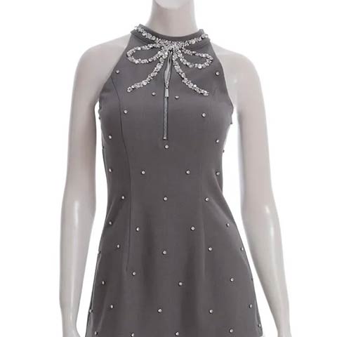 9/24新作![GLAMOROUS by Andy]ヌーディレースクロスラインタイトミニ丈キャバドレス[GMS-V881](グレー-XSサイズ)