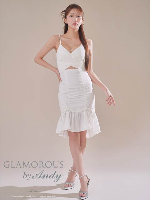 9/24新作![an]リボンビジューファスナーアメスリAラインミニ丈キャバドレス[AOC-3970]