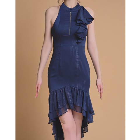 9/24新作![GLAMOROUS by Andy]カシュクールカットギャザーリボンマーメイド膝丈キャバドレス[GMS-V880](ネイビー-Sサイズ)