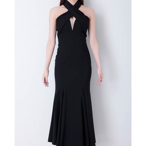 9/26新作![GLAMOROUS by Andy]クロスホルターネックリボンマーメイドロングキャバドレス[GMS-V882](ブラック-Sサイズ)