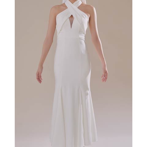 9/26新作![GLAMOROUS by Andy]クロスホルターネックリボンマーメイドロングキャバドレス[GMS-V882](ホワイト-Sサイズ)