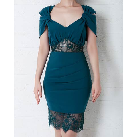 9/26新作![Andy]ツイストオフショルフラワーレースタイトミニ丈キャバドレス[AN-OK2748](グリーン-Sサイズ)