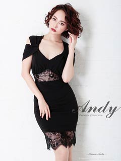 9/26新作![Andy]ツイストオフショルフラワーレースタイトミニ丈キャバドレス[AN-OK2748]