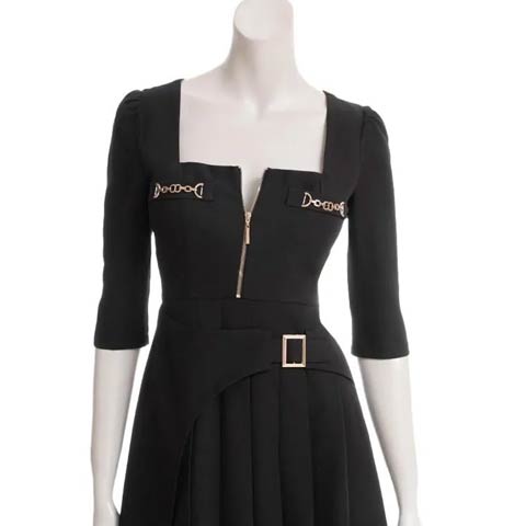 9/26新作![an]フロントジップビジュープリーツラップAラインミニ丈キャバドレス[AOC-3986](ブラック-Sサイズ)