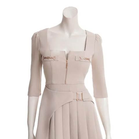 9/26新作![an]フロントジップビジュープリーツラップAラインミニ丈キャバドレス[AOC-3986](ベージュ-Sサイズ)