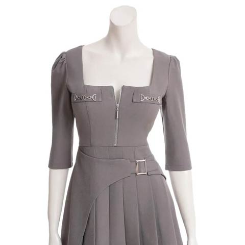 9/26新作![an]フロントジップビジュープリーツラップAラインミニ丈キャバドレス[AOC-3986](グレー-Sサイズ)