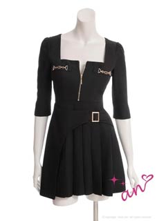 9/26新作![an]フロントジップビジュープリーツラップAラインミニ丈キャバドレス[AOC-3986]