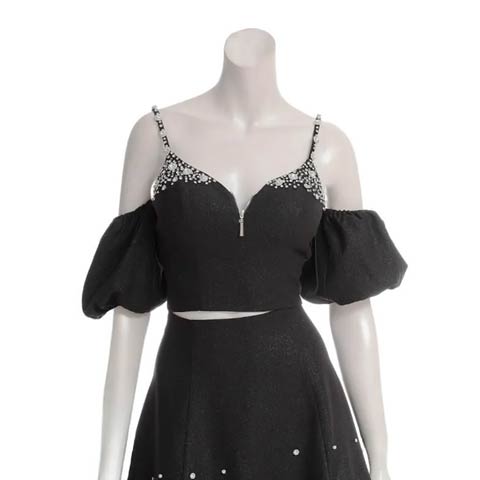 9/29新作!【ポイント20倍】[an]ラインストーンファスナー2wayオフショルAラインセットアップ[AOC-3987](ブラック-Sサイズ)