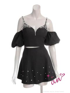 9/29新作!【ポイント20倍】[an]ラインストーンファスナー2wayオフショルAラインセットアップ[AOC-3987]