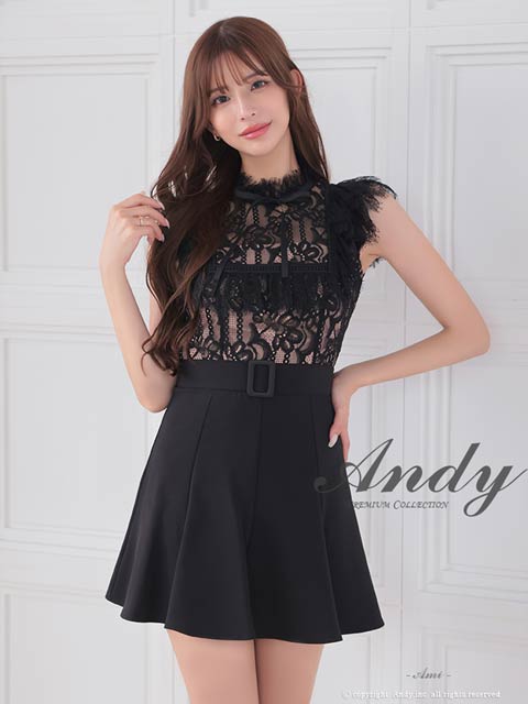 9/29新作!【ポイント20倍】[Andy]フリルレースリボンスクエア刺繍Aラインミニ丈キャバドレス[AN-OK2795]