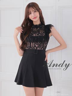 9/29新作!【ポイント20倍】[Andy]フリルレースリボンスクエア刺繍Aラインミニ丈キャバドレス[AN-OK2795]