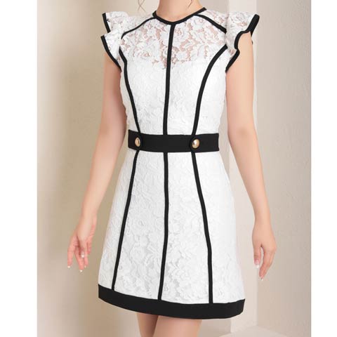 9/29新作!【ポイント20倍】[Andy]パイピングラインオールレースAラインミニ丈キャバドレス[AN-OK2795](ホワイト-Sサイズ)