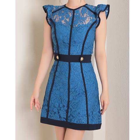 9/29新作!【ポイント20倍】[Andy]パイピングラインオールレースAラインミニ丈キャバドレス[AN-OK2795](ネイビー-Sサイズ)