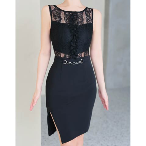 9/29新作!【ポイント20倍】[Andy]シアーレースラインスリットタイトミニ丈キャバドレス[AN-ON2890](ブラック-Sサイズ)