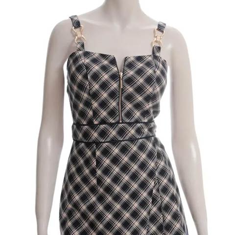 10/1新作![an]チェック柄ノースリーブジッパーアシメプリーツAラインミニ丈キャバドレス[AOC-3992](ネイビー-XSサイズ)