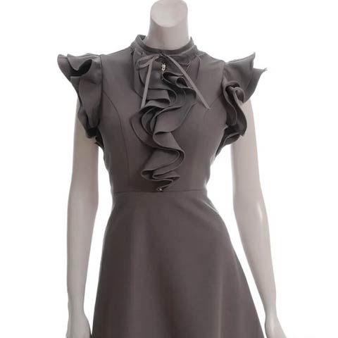 10/1新作![an]ハイネックフリルリボンフロントジップAラインミニ丈キャバドレス[AOC-3991](グレー-Sサイズ)