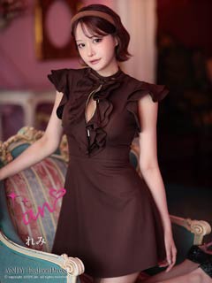 10/1新作![an]ハイネックフリルリボンフロントジップAラインミニ丈キャバドレス[AOC-3991]