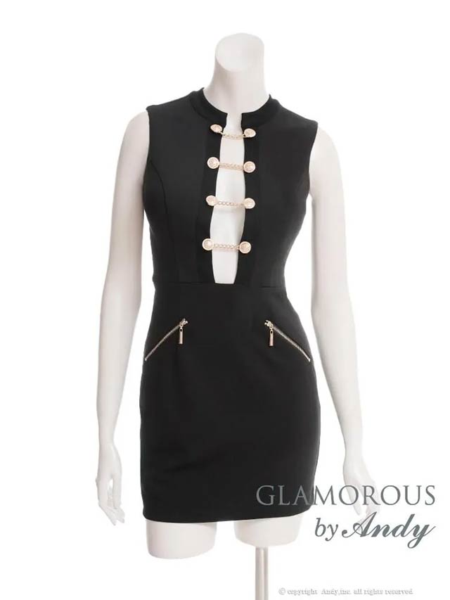 10/1新作![GLAMOROUS by Andy]フロントオープンボタンチェーンノースリーブタイトミニ丈キャバドレス[GMS-V889]