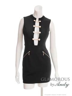 10/1新作![GLAMOROUS by Andy]フロントオープンボタンチェーンノースリーブタイトミニ丈キャバドレス[GMS-V889]