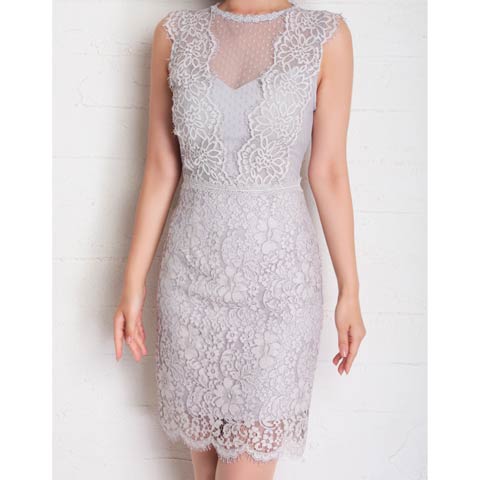 10/1新作![Andy]ノースリーブシアードットフラワーレースタイトミニ丈キャバドレス[AN-OK2670](ライトグレー-Sサイズ)