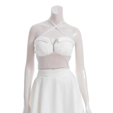 10/3新作!【ポイント20倍】[an]デコルテクロスフロントジップローズ柄Aラインミニセットアップ[AOC-3973](ホワイトXホワイト-Sサイズ)