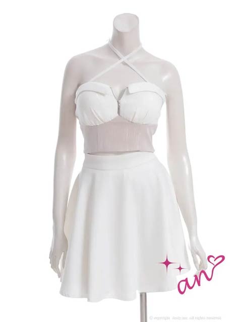 10/3新作!【ポイント20倍】[an]デコルテクロスフロントジップローズ柄Aラインミニセットアップ[AOC-3973]