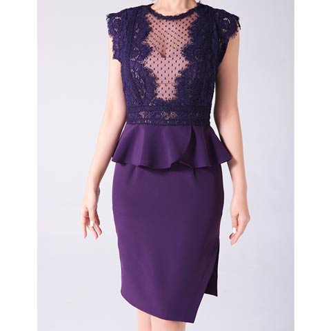 10/3新作!【ポイント20倍】[Andy]ドットシアーフラワーレースペプラムスリットタイトミニ丈キャバドレス[AN-OK2674](パープル-Sサイズ)