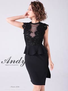 10/3新作!【ポイント20倍】[Andy]ドットシアーフラワーレースペプラムスリットタイトミニ丈キャバドレス[AN-OK2674]