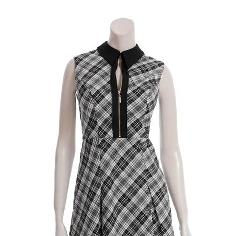 10/3新作!【ポイント20倍】[an]襟付きチェックフロントジップチュールAラインミニ丈キャバドレス[AOC-3993](ブラック-Sサイズ)