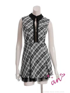 10/3新作!【ポイント20倍】[an]襟付きチェックフロントジップチュールAラインミニ丈キャバドレス[AOC-3993]