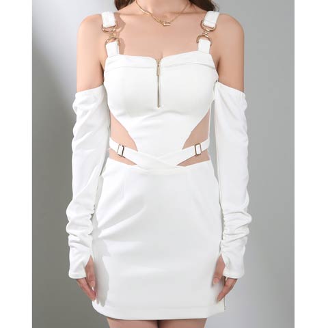 10/10新作!【ポイント20倍】[GLAMOROUS by Andy]フロントジップウエストシアー2wayタイトミニ丈キャバドレス[GMS-V891](ホワイト-Sサイズ)