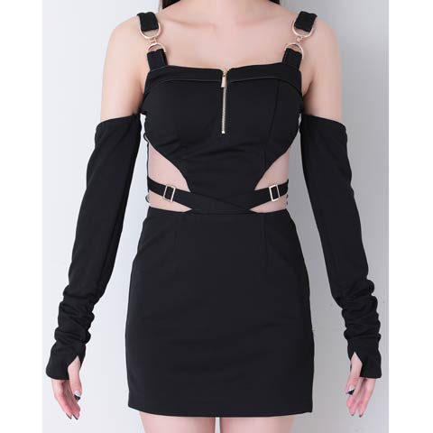10/10新作!【ポイント20倍】[GLAMOROUS by Andy]フロントジップウエストシアー2wayタイトミニ丈キャバドレス[GMS-V891](ブラック-Sサイズ)